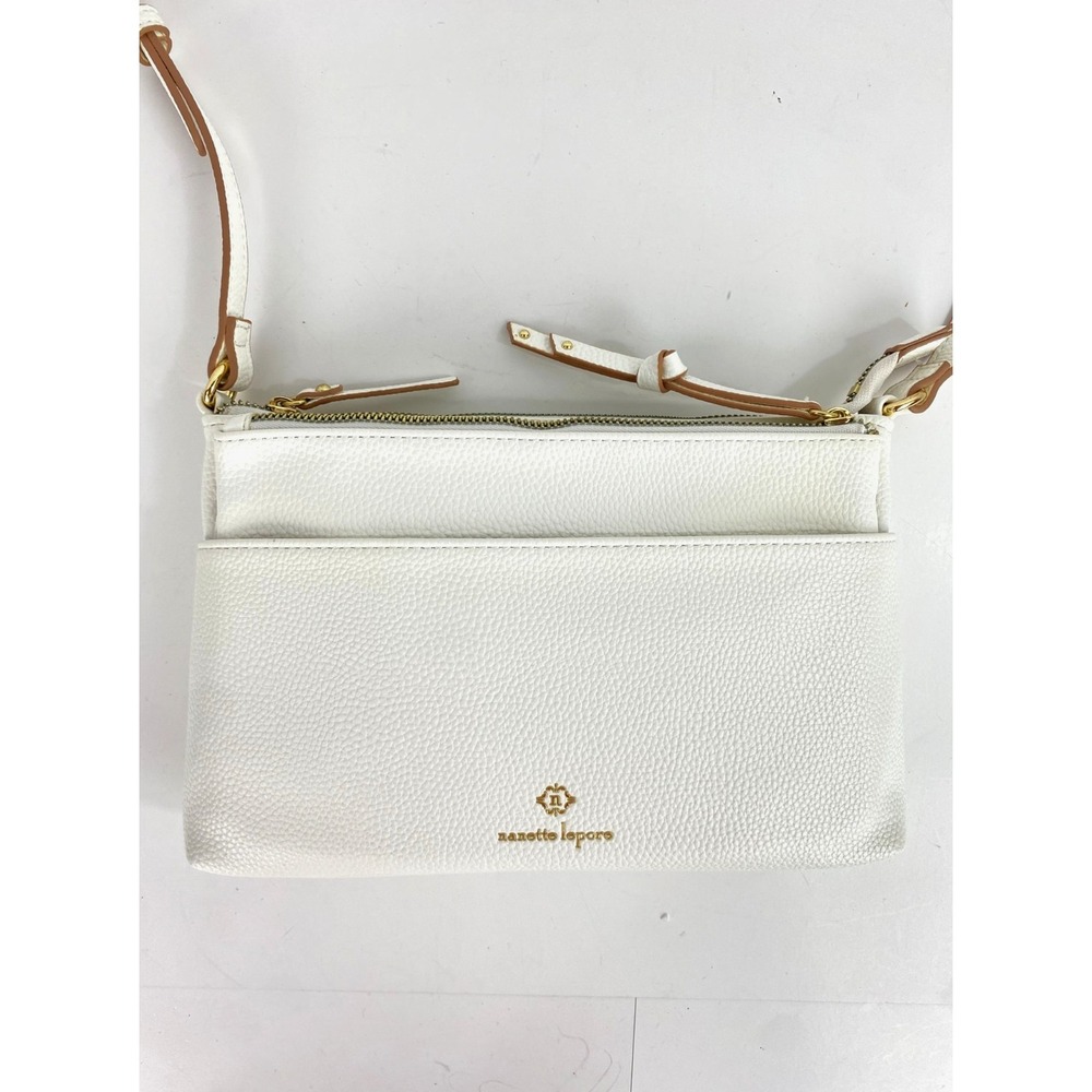 Nanette Lepore Shoulder Bag White Faux Leather Purse Handbag Additional Pouch - Picture 11 of 13
